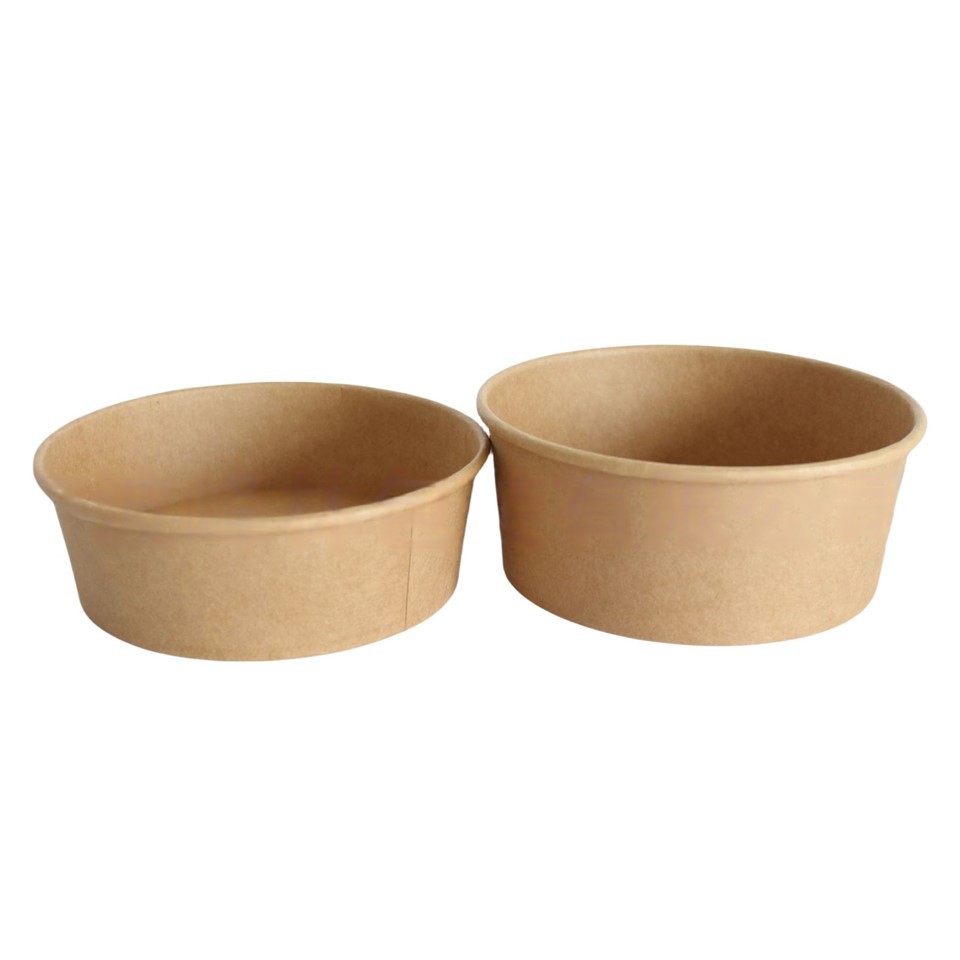 Custom Disposable Kraft Paper Bowl Biodegradable Eco Friendly Take Away Hot Food Packaging Box Soup Salad Bowls With Lid Kraft Paper Bowl Disposable Paper Bowl